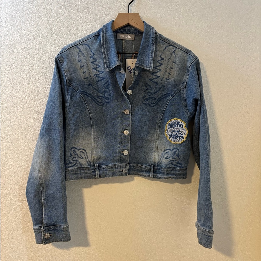 blue b. Rodeo Queen Western Inspired Denim Jacket Size L NWT